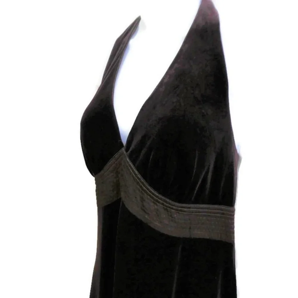 VeLVeT Vintage 90s Robbie Bee Halter Dress Brown Sweetheart Satin Pintuck 10 - Picture 4 of 9